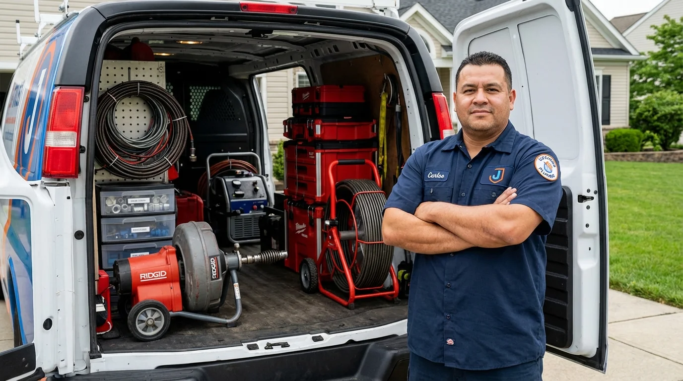 Professional drain cleaning equipment and Johns Plumbing LLC plumber in Hector