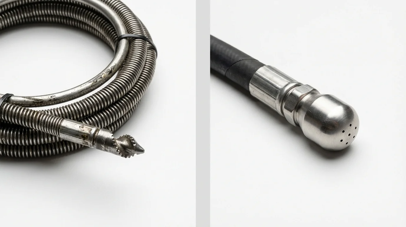 Drain snake cable and hydro jetting nozzle used for drain cleaning in Hector, MN