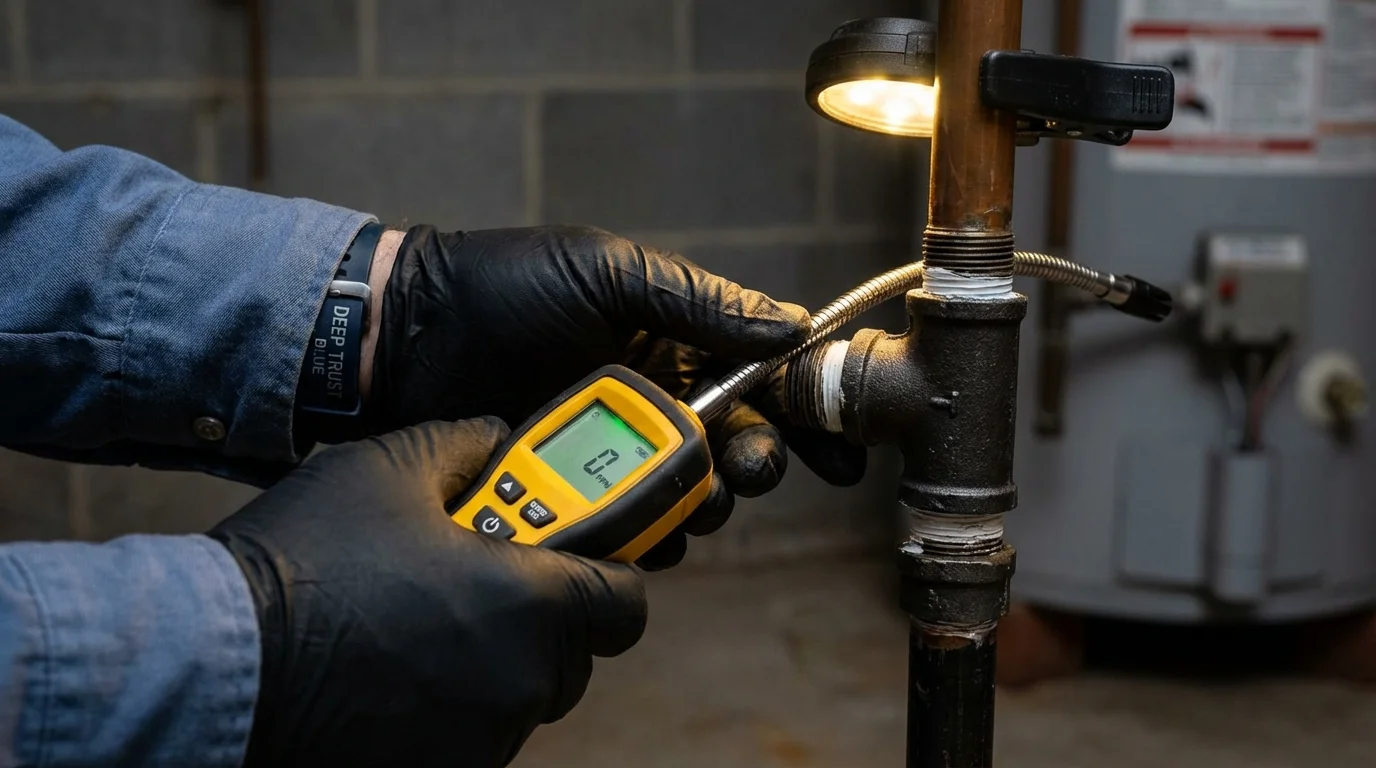 Gas leak detection with electronic sniffer by Johns Plumbing LLC in Hector